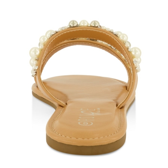 Women's Natural Color Pearl Embellished Sandal Sz 11 - Picture 2 of 4